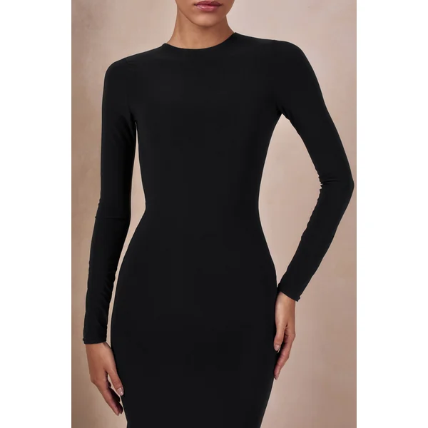 One Step Ahead | Robe longue noire dos nu à manches longues