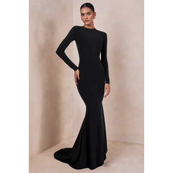 One Step Ahead | Robe longue noire dos nu à manches longues