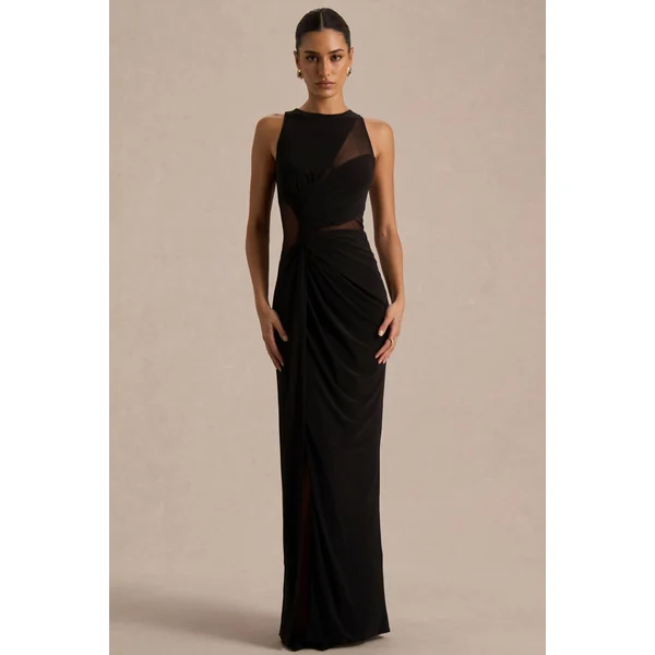 Opaline | Robe longue noire à encolure ras-du-cou