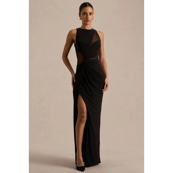 Opaline | Robe longue noire à encolure ras-du-cou