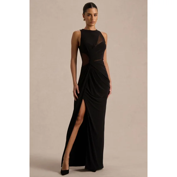 Opaline | Robe longue noire à encolure ras-du-cou