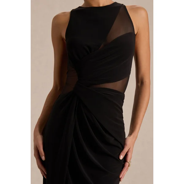 Opaline | Robe longue noire à encolure ras-du-cou