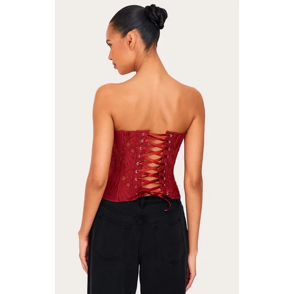 Orange Brûlé Corset En Dentelle Florale Transparente Texturée