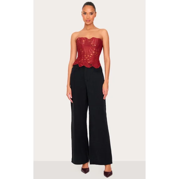 Orange Brûlé Corset En Dentelle Florale Transparente Texturée