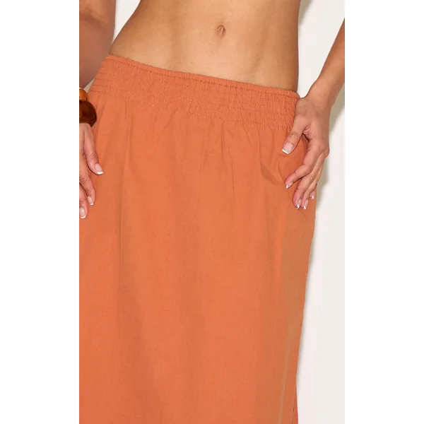 Orange Brûlé Jupe Longue Taille Basse À Taille Froncée Ensemble Coordonné