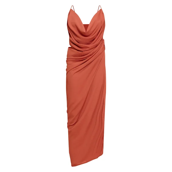 Orange Brûlé Robe Mi-longue En Mousseline Avec Découpes Et Drapés