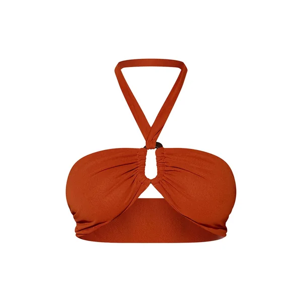 Orange Haut De Plage Bandeau Couleur Rouille Avec Anneaux Décoratifs