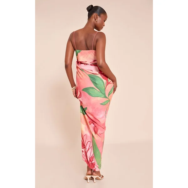 Orange Robe Mi-longue En Mousseline Avec Découpes Et Drapés