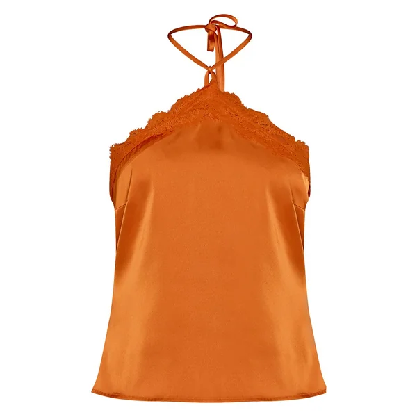 Orange Top Caraco Dos Nu En Satin Mandarine Avec Finitions En Dentelle