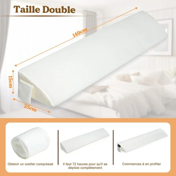 Oreiller Compensé pour Lit en Éponge Haute Densité avec Poche Latérale Coussin d'Espace entre Tête de Lit et Matelas Blanc