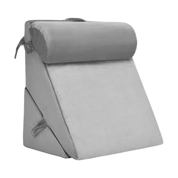 Oreiller de Lecture en Mousse à Mémoire Coussin Triangle avec Housse Amovible et Appui-tête Réglable Design 12 en 1 Gris