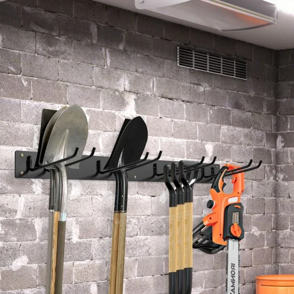 Organisateur d'Outils en Métal avec 8 Crochets Système de Rangement Mural de 91CM Charge Total 150KG pour Cuisine Garage Jardin Noir