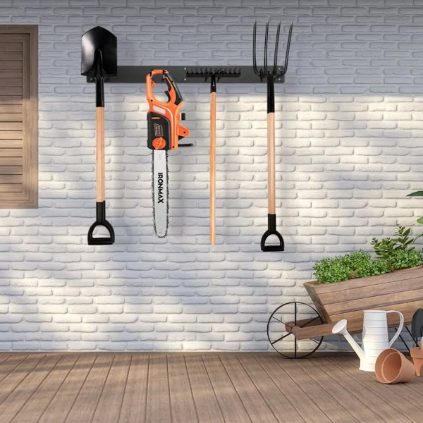 Organisateur d'Outils en Métal avec 8 Crochets Système de Rangement Mural de 91CM Charge Total 150KG pour Cuisine Garage Jardin Noir
