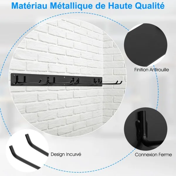 Organisateur d'Outils en Métal avec 8 Crochets Système de Rangement Mural de 91CM Charge Total 150KG pour Cuisine Garage Jardin Noir