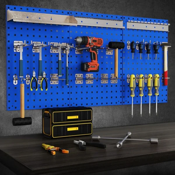 Organiseur Mural en Panneau Perforé Kit de Rangement d'Outils en Métal avec 3 Panneaux Perforés 28 Accessoires de Suspension Bleu Marine