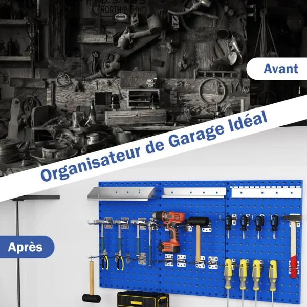 Organiseur Mural en Panneau Perforé Kit de Rangement d'Outils en Métal avec 3 Panneaux Perforés 28 Accessoires de Suspension Bleu Marine