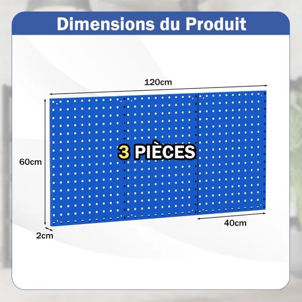 Organiseur Mural en Panneau Perforé Kit de Rangement d'Outils en Métal avec 3 Panneaux Perforés 28 Accessoires de Suspension Bleu Marine