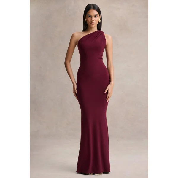 Ottilie | Robe longue bordeaux à encolure asymétrique
