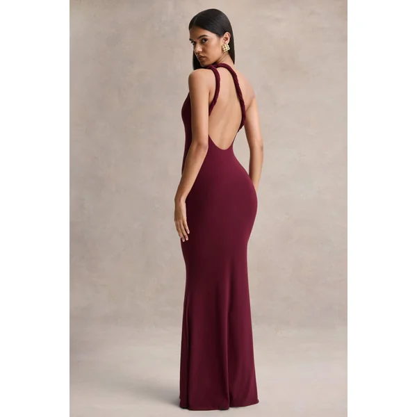 Ottilie | Robe longue bordeaux à encolure asymétrique