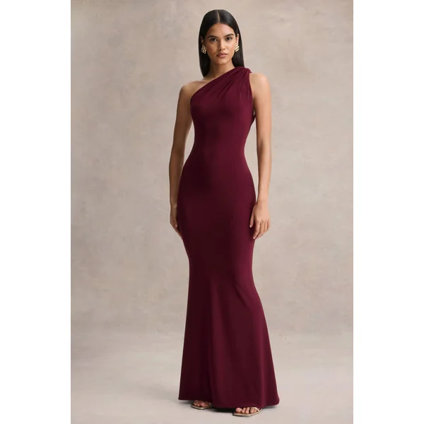 Ottilie | Robe longue bordeaux à encolure asymétrique