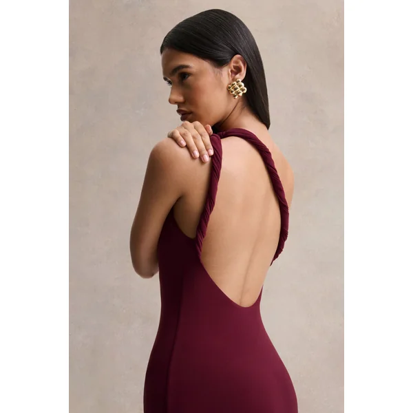 Ottilie | Robe longue bordeaux à encolure asymétrique