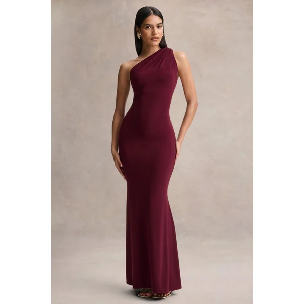 Ottilie | Robe longue bordeaux à encolure asymétrique