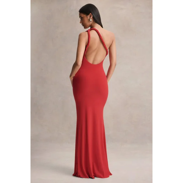 Ottilie | Robe longue rouge à encolure asymétrique