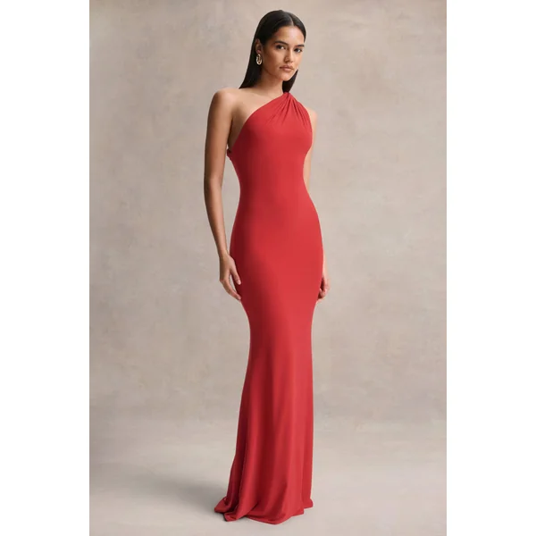 Ottilie | Robe longue rouge à encolure asymétrique