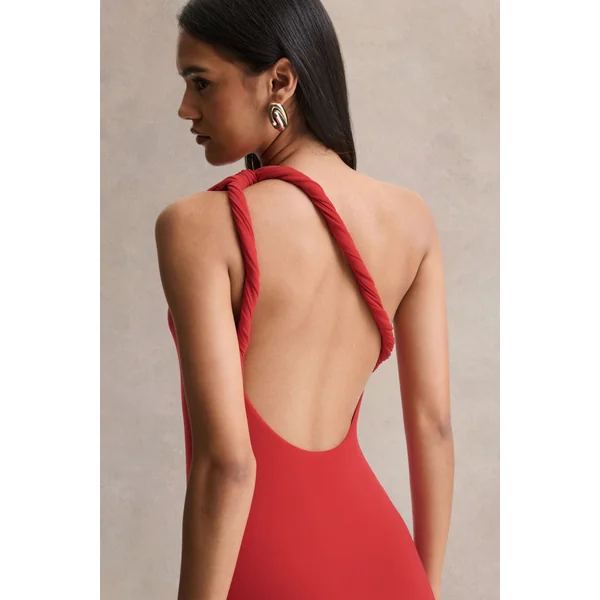 Ottilie | Robe longue rouge à encolure asymétrique