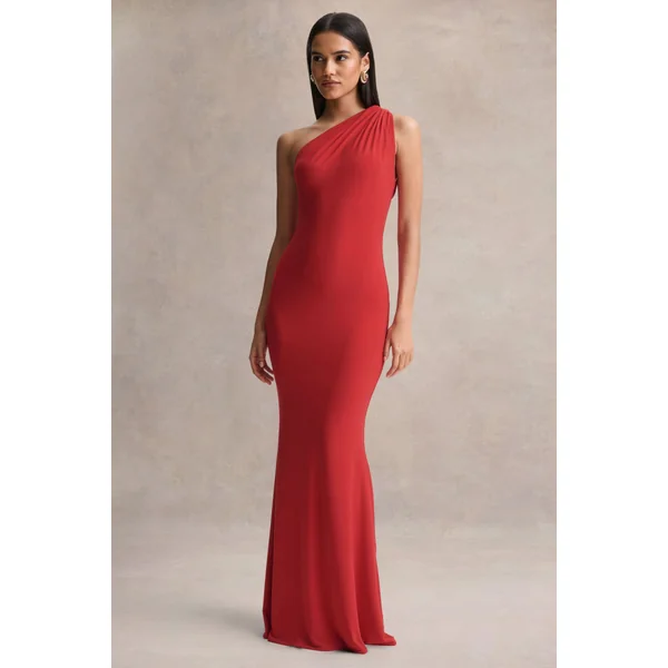 Ottilie | Robe longue rouge à encolure asymétrique