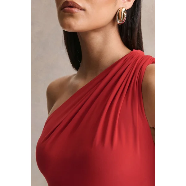 Ottilie | Robe longue rouge à encolure asymétrique