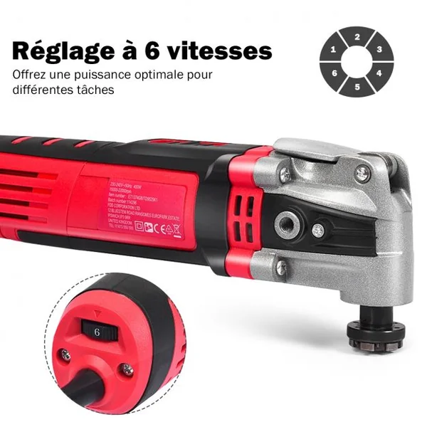 Outil Multifonction 400W pour Coupe Ponçage Broyage Grattage Oscillant Angle Oscillant 4,5° 30 Accessoires 6 Vitesses