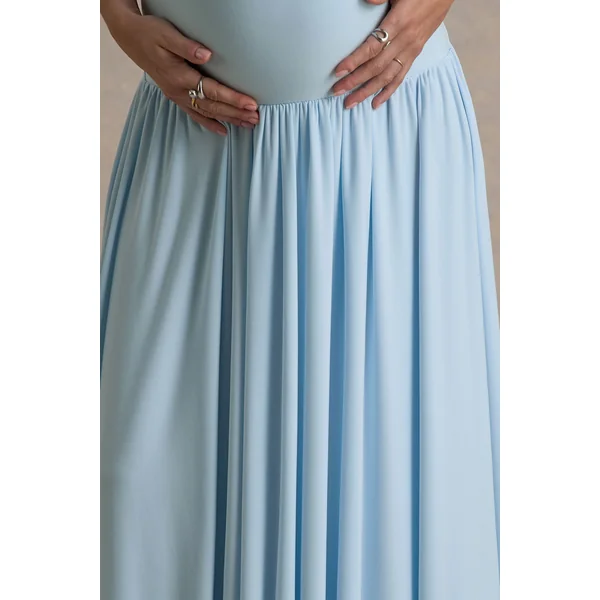 Outline | Robe Longue De Maternité Bleu Poudré à Col Haut avec Jupe Drapée