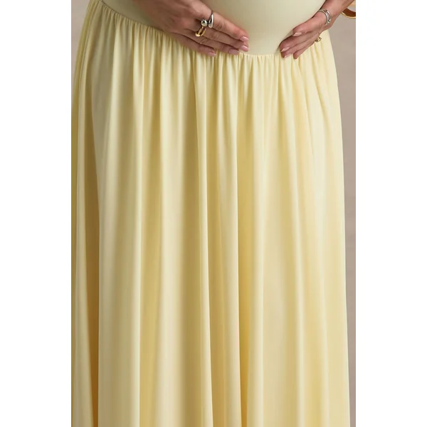 Outline | Robe longue de maternité citron à col rond avec jupe plissée