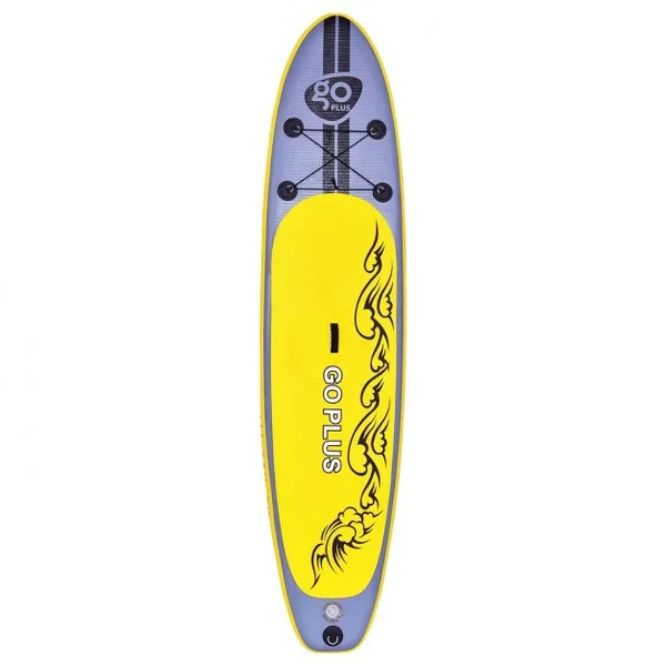 Paddle Debout Gonflable, Paddle Surf, avec Pompe Sac à dos Aviron pagaie Kit de Réparation, 335x76x15cm, Gris et Jaune