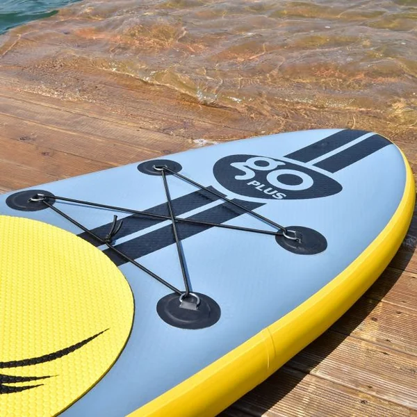 Paddle Debout Gonflable, Paddle Surf, avec Pompe Sac à dos Aviron pagaie Kit de Réparation, 335x76x15cm, Gris et Jaune