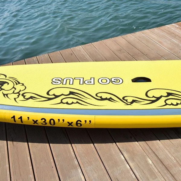 Paddle Debout Gonflable, Paddle Surf, avec Pompe Sac à dos Aviron pagaie Kit de Réparation, 335x76x15cm, Gris et Jaune