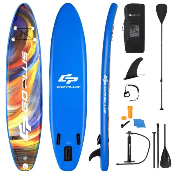 Paddle Gonflable 320x76x15CM en PVC avec Pagaie Alliage Aluminium Réglable Aileron Amovible Pompe Manuel 120KG MAX Bleu