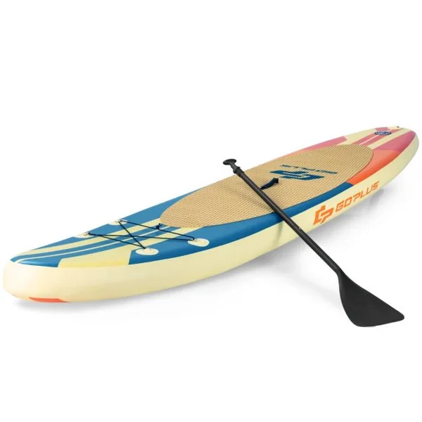 Paddle Gonflable 320x76x15CM en PVC avec Pagaie Alliage Aluminium Réglable Aileron Amovible Pompe Manuel 120KG MAX Marron