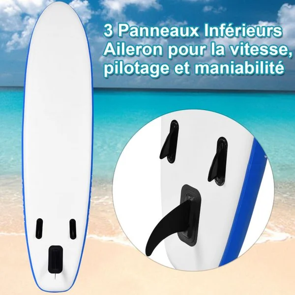 Paddle gonflable Paddle de surf gonflable pour adulte et débutant, avec pompe et aviron, sac à dos, 335x76x15cm, Bleu