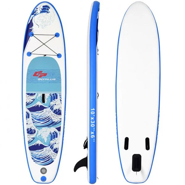 Paddle gonflable Paddle de surf gonflable pour adulte et débutant, avec pompe et aviron, sac à dos, 335x76x15cm, Bleu