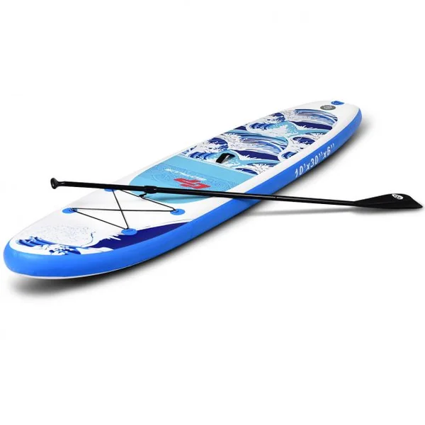 Paddle gonflable Paddle de surf gonflable pour adulte et débutant, avec pompe et aviron, sac à dos, 335x76x15cm, Bleu