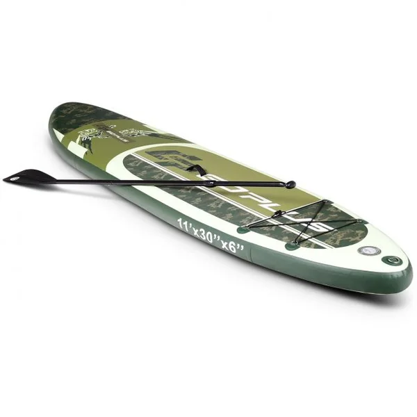 Paddle gonflable Paddle de surf gonflable pour adulte et débutant, avec pompe sac à dos aviron, 335 x 76 x 15 cm, Vert