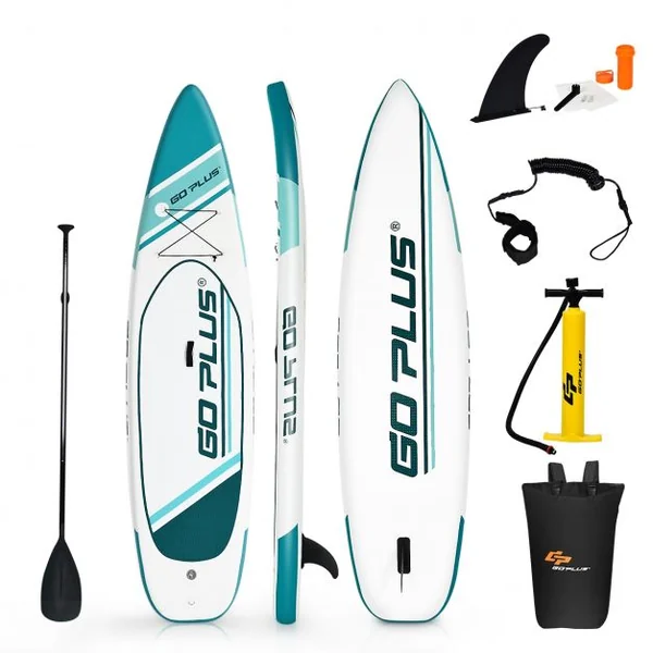 Paddle Gonflable pour Adulte avec Pagaie Ajustable et Accessoires Capacité 113 kg en PVC, 305x76x15cm, Blanc et Vert