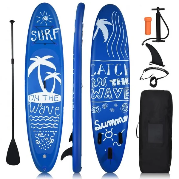 Paddle Gonflable Stand Up Sac de Transport Pagaie Réglable Aileron Inférieur Pompe à Main Sup en PVC 335x76x15cm Bleu
