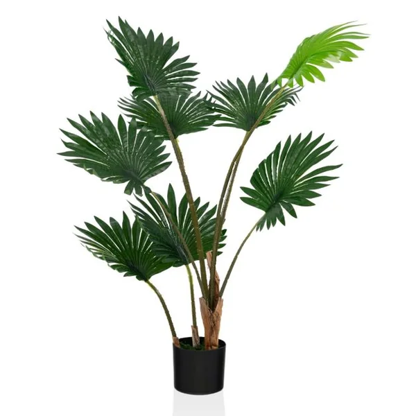 Palmier Artificiel 120cm Plante Artificielle avec 8 Feuilles Pot en Ciment Troncs en PE pour Bureau Maison Magasin