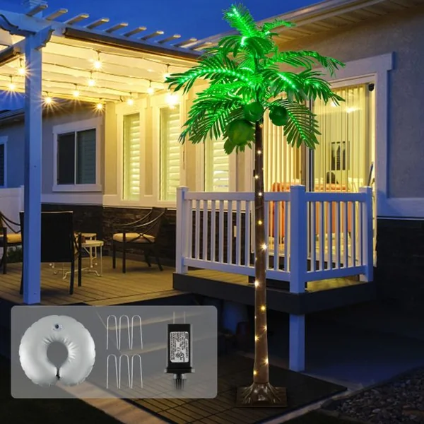 Palmier Artificiel Éclairé par LED de 180 cm Palmier Tropical de Style Hawaïen avec 309 Lumières LED pour Intérieur et Extérieur Plage Fête Vacances