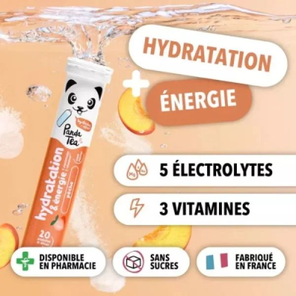PANDA TEA - hydratation & énergie Pêche - 20 pastilles effervescentes sans sucres