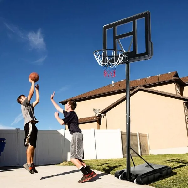 Panier de Basket Extérieur avec Hauteur Réglable 130-305 cm Support de Basket sur Pied avec Panneau en HDPE et Filet Base Remplissable & 2 Roues