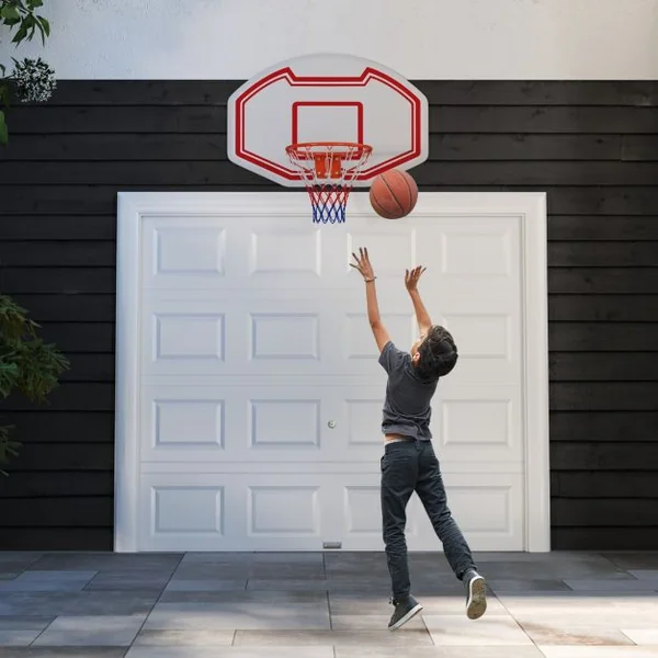 Panier de Basket Mural 45 cm avec Panneau Incassable Panier Basket-Ball avec Filet Anti-Déchirure 91 x 61 cm Blanc+Rouge